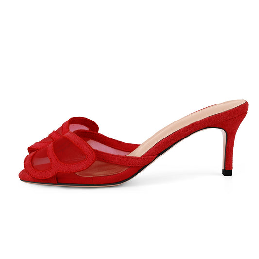 Mesh Butterfly Suede Sandals Mules