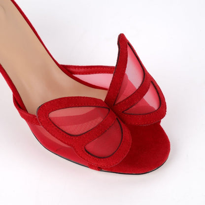 Mesh Butterfly Suede Sandals Mules