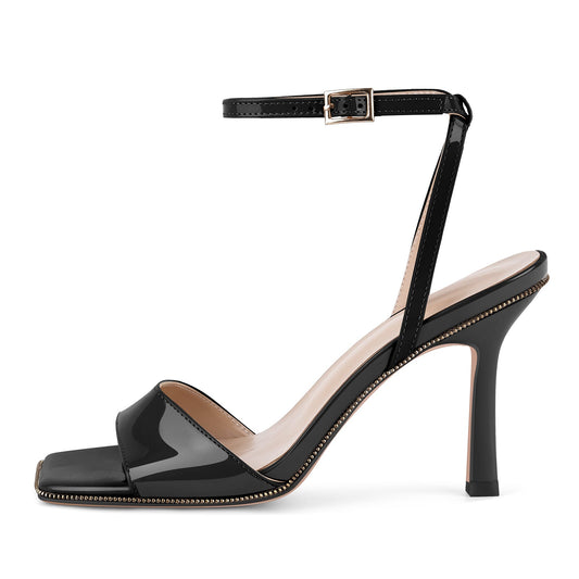 Square Toe Zipper Edge Trim Ankle Strap Sandals