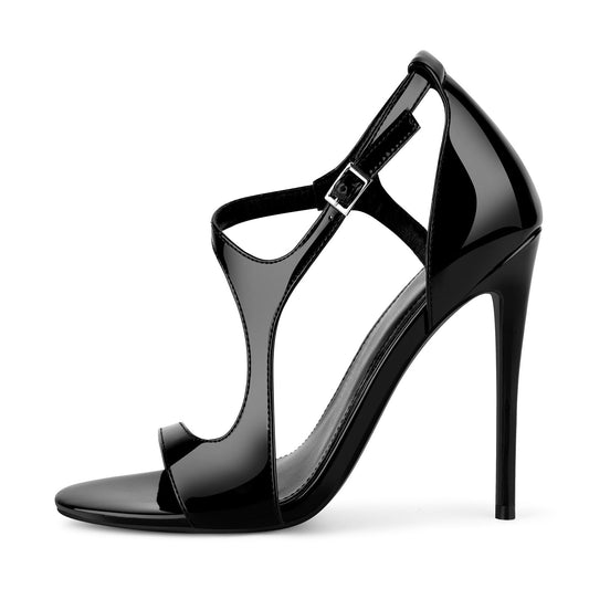 Round Toe Buckle Strap Patent Sandals