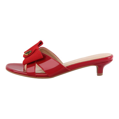 Round Toe Bow Kitten Heel Sandals Mules