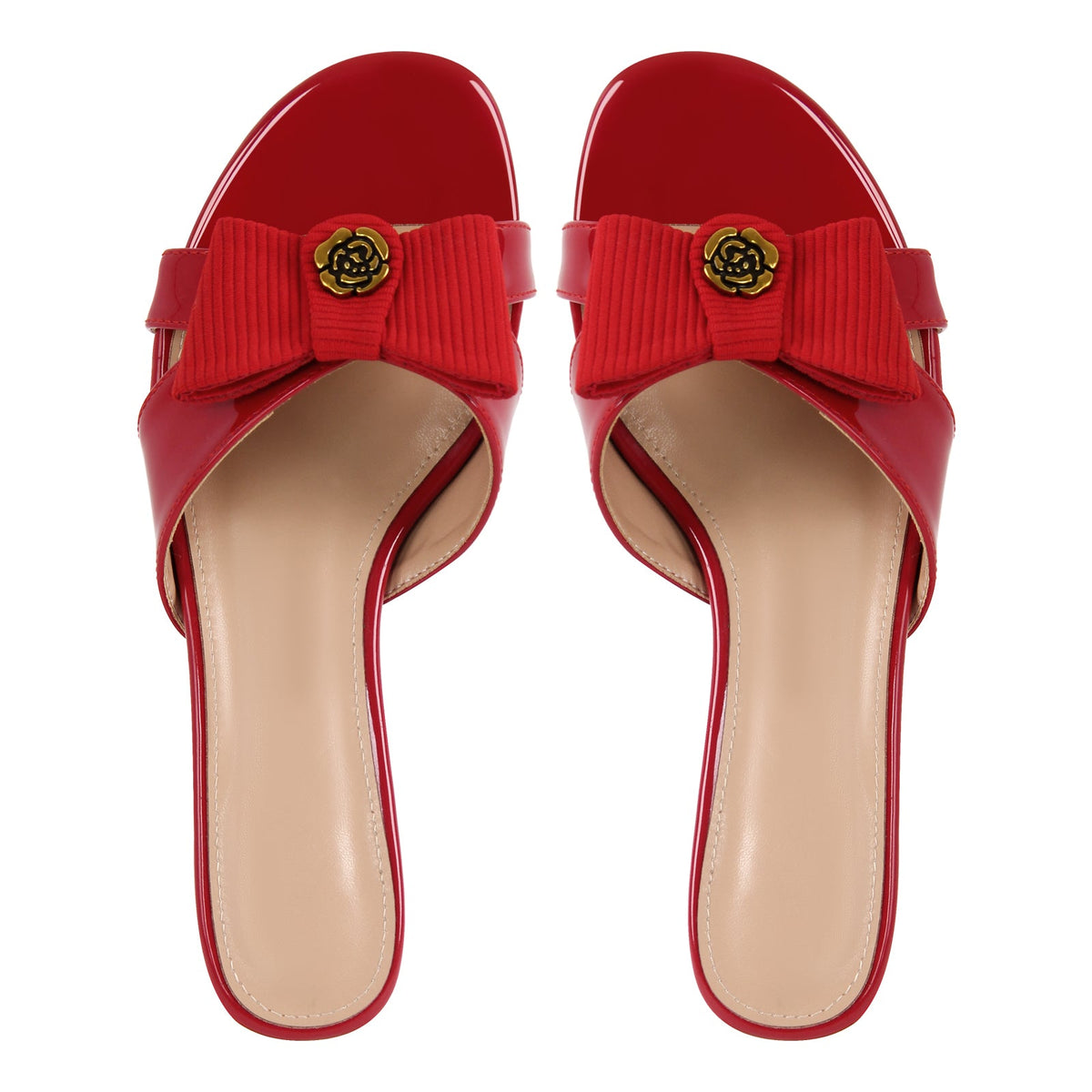 Round Toe Bow Kitten Heel Sandals Mules