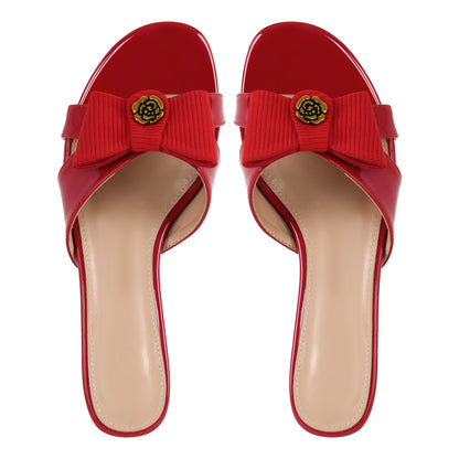 Round Toe Bow Kitten Heel Sandals Mules