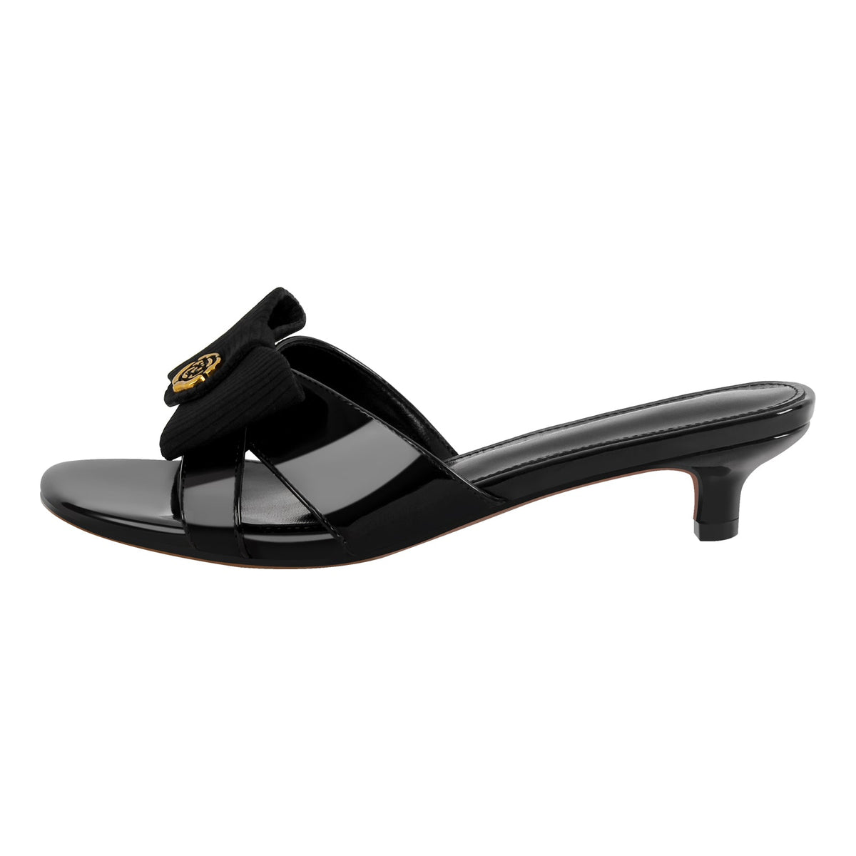 Round Toe Bow Kitten Heel Sandals Mules
