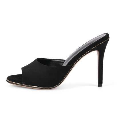 Suede Round Toe Slip On Sandals Mules