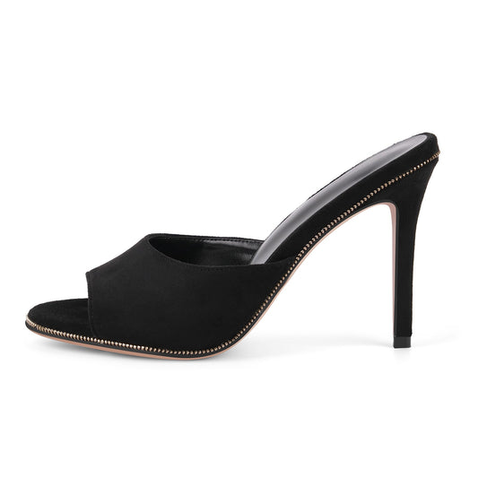 Suede Round Toe Slip On Sandals Mules