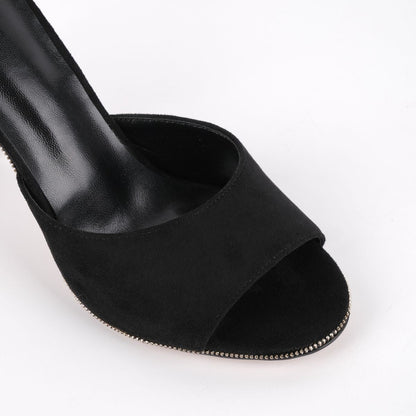 Suede Round Toe Slip On Sandals Mules