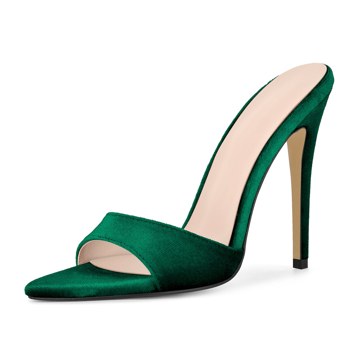 Velvet Pointed Toe Slip On Mules