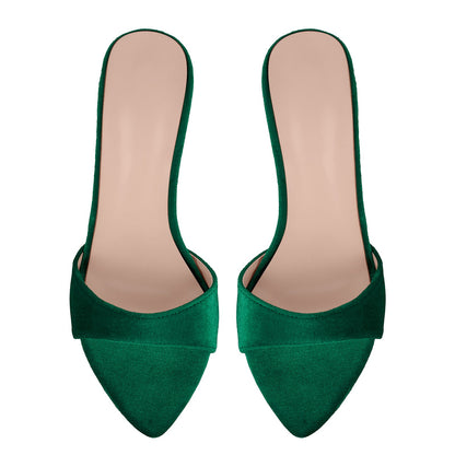 Velvet Pointed Toe Slip On Mules