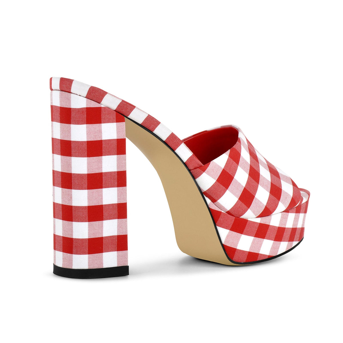Round Toe Platform Plaid Chunky Heel Mules