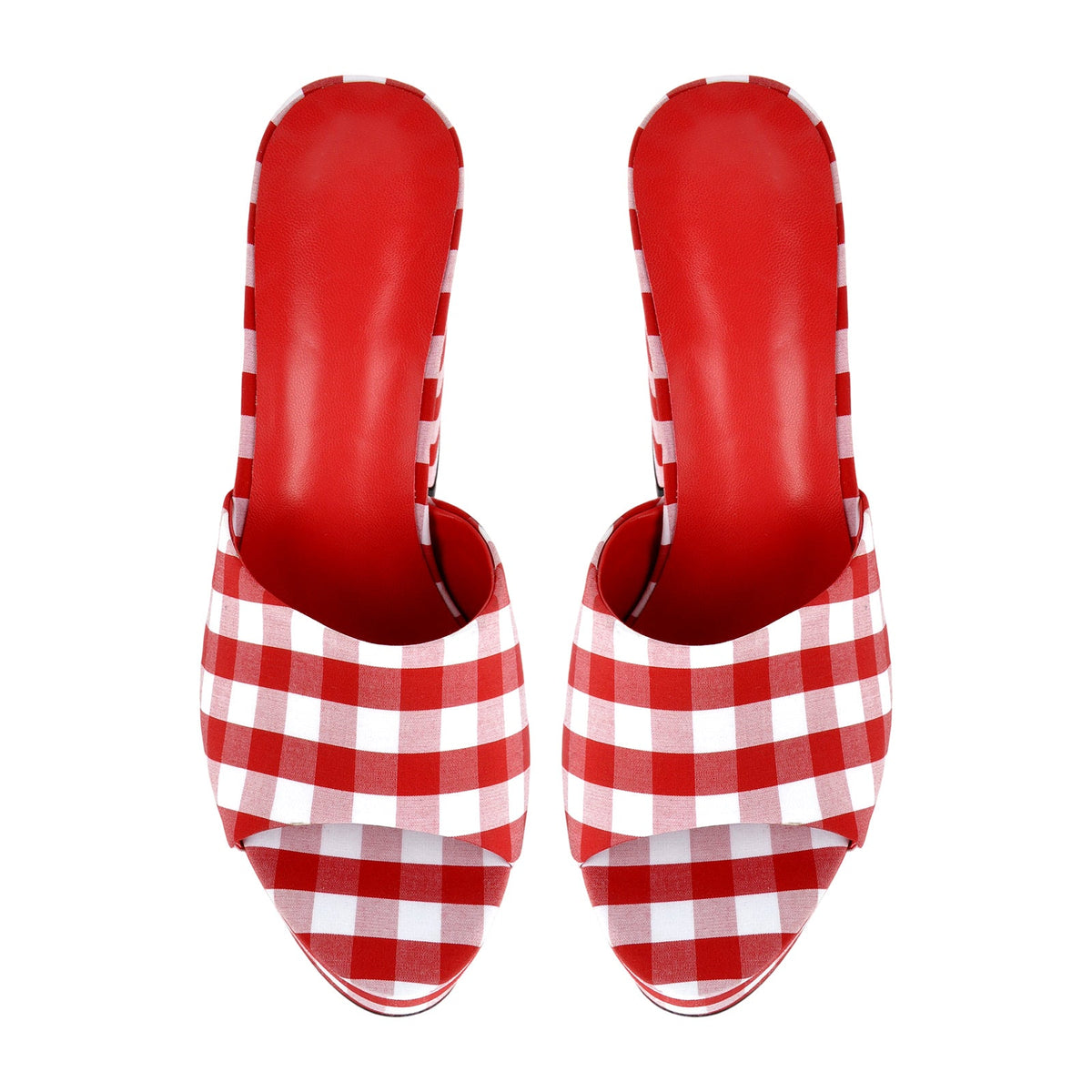 Round Toe Platform Plaid Chunky Heel Mules