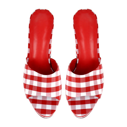 Round Toe Platform Plaid Chunky Heel Mules
