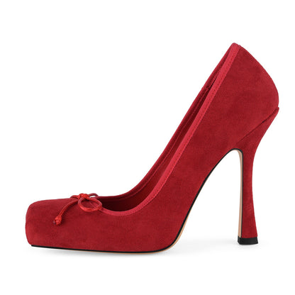 Suede Square Toe Bow Ballet Pumps