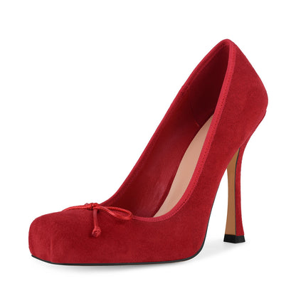 Suede Square Toe Bow Ballet Pumps