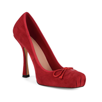 Suede Square Toe Bow Ballet Pumps