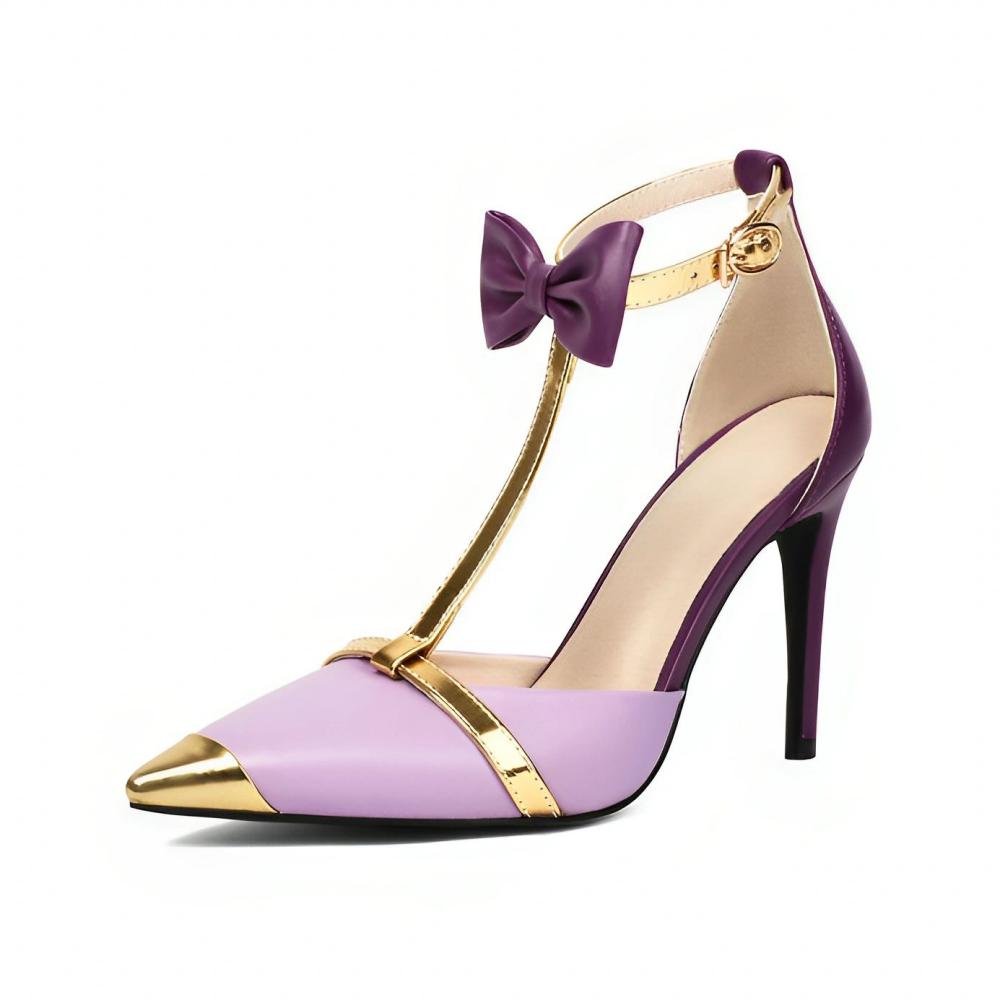 Pointed Toe Bow Ankle T-Strap High Heels