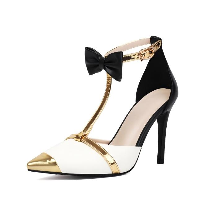 Pointed Toe Bow Ankle T-Strap High Heels