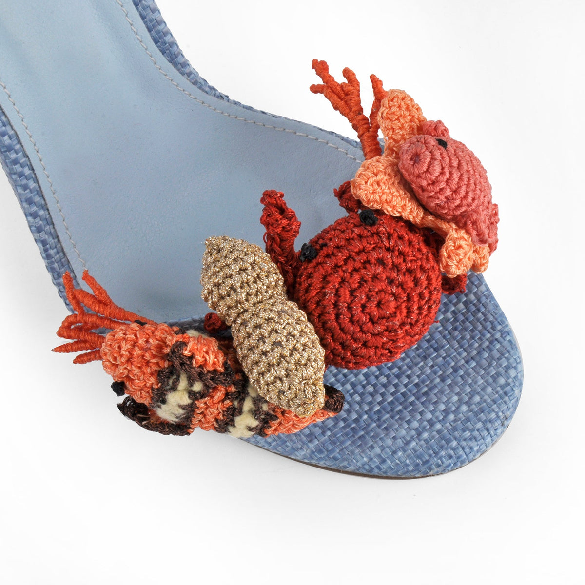 Round Toe Woven Embellished Ankle Strap Sandals