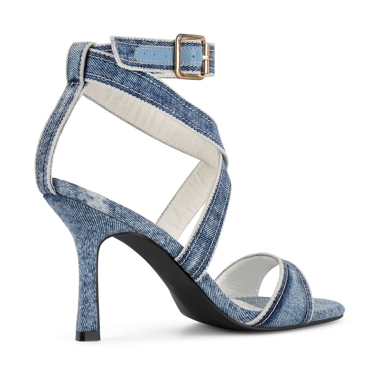 Round Toe Denim Cross Ankle Strap Sandals