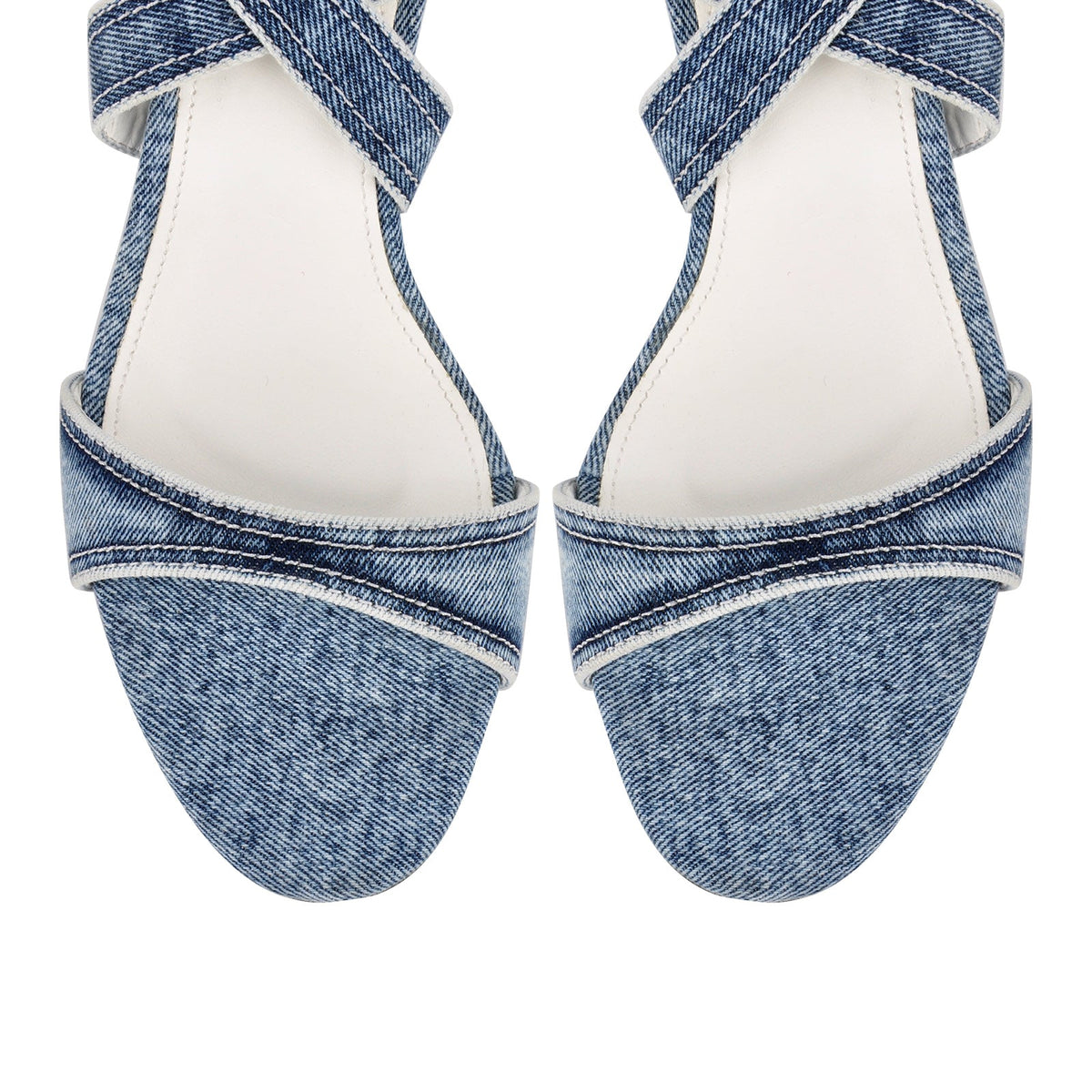Round Toe Denim Cross Ankle Strap Sandals