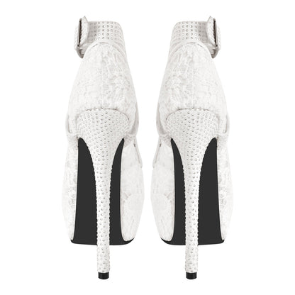 Peep Toe Platform Criss Cross Strap Mesh High Heels
