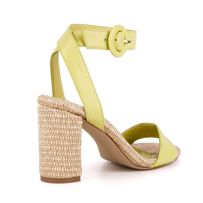 Straw Ankle Strap Chunky Heel Sandals