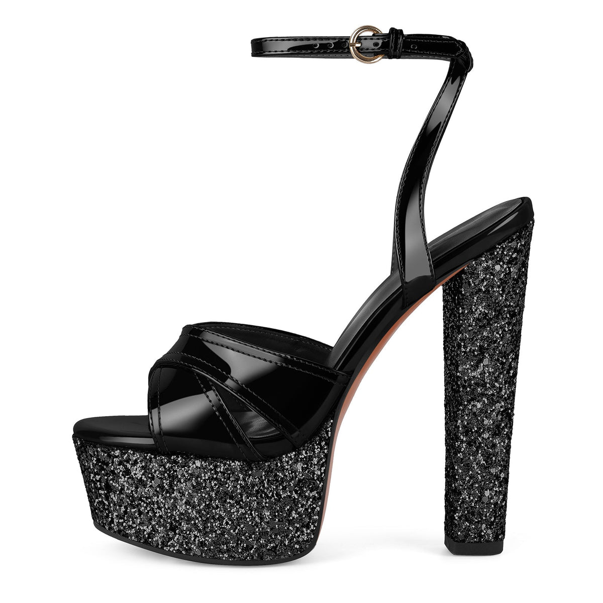 Glitter Platform Ankle Strap Chunky Heel Sandals