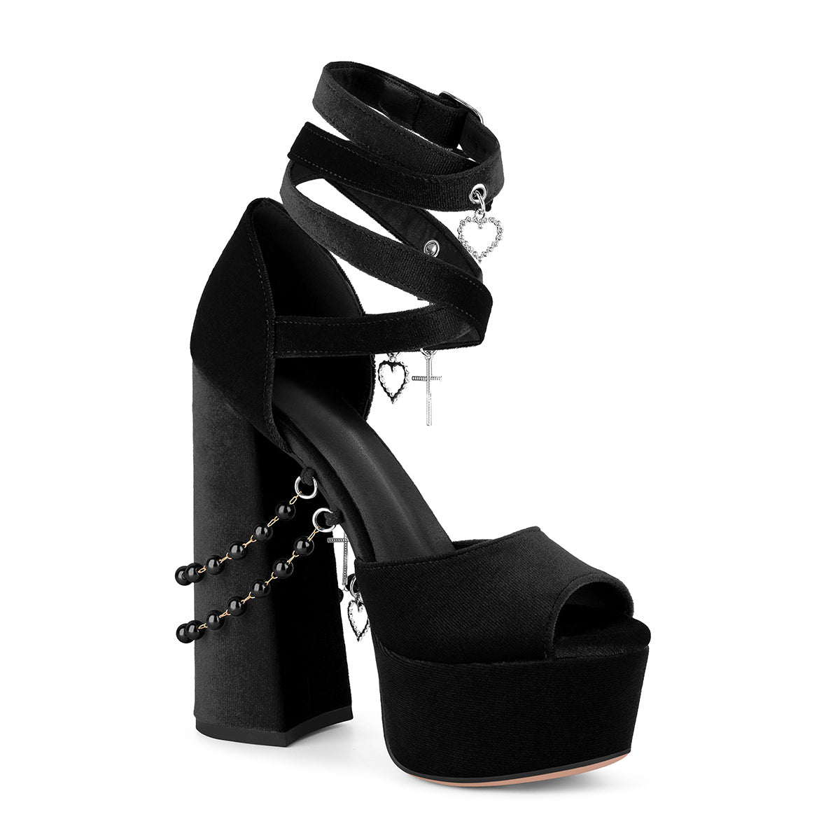 Pendant Platform Wrap Buckle Strap Velvet Sandals
