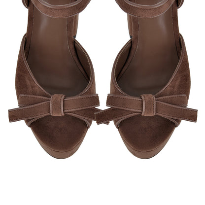 Suede Platform Bow Buckle Strap Sandals