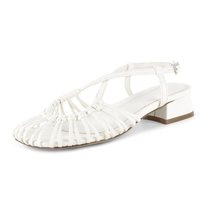 Square Toe Woven Cage Slingback Low Heel Sandals