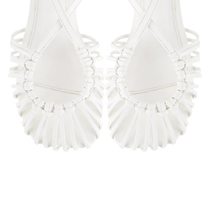 Square Toe Woven Cage Slingback Low Heel Sandals