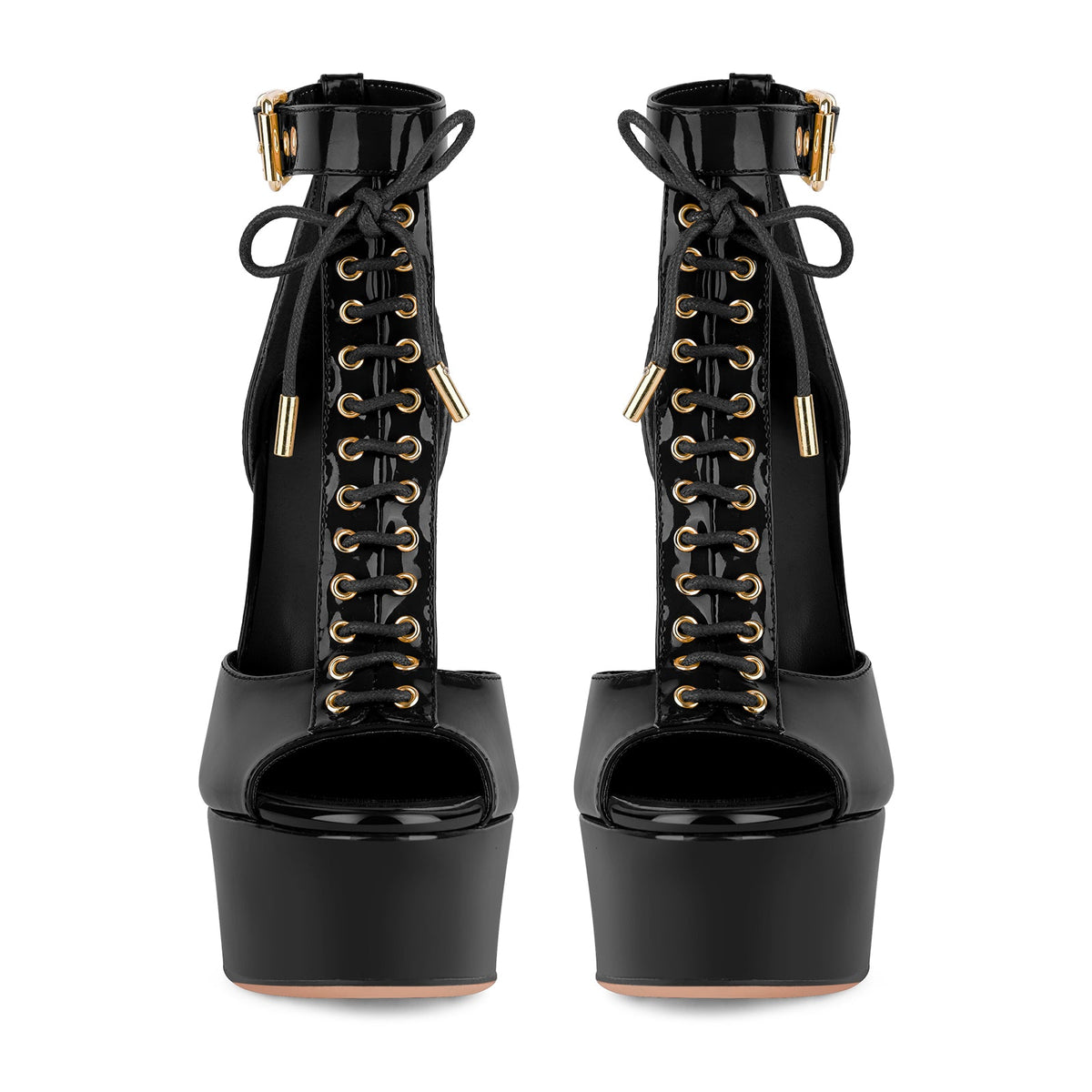 Platform Buckle T-Strap Lace-up Sandals