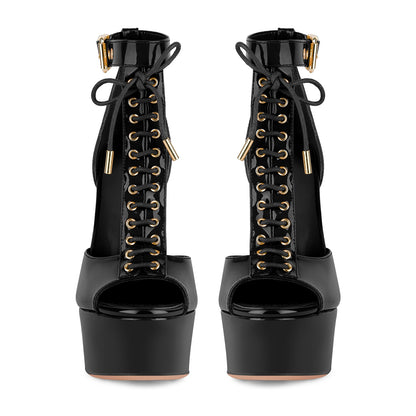 Platform Buckle T-Strap Lace-up Sandals