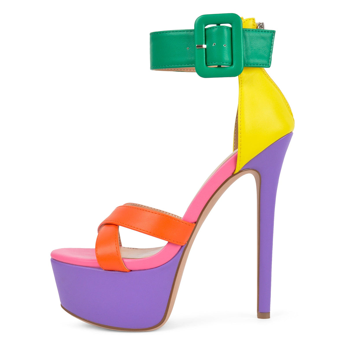 Multicolor Platform Ankle Strap Stiletto Sandals