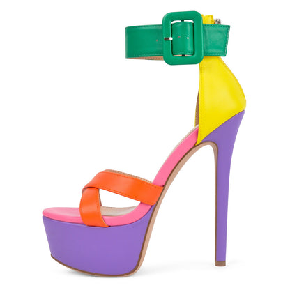 Multicolor Platform Ankle Strap Stiletto Sandals