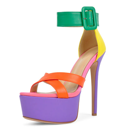 Multicolor Platform Ankle Strap Stiletto Sandals