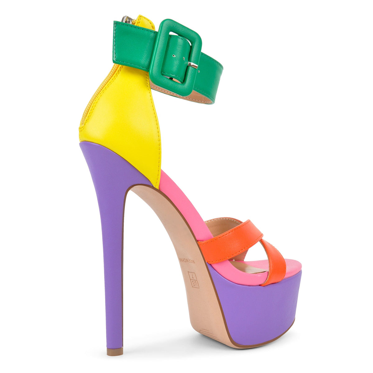 Multicolor Platform Ankle Strap Stiletto Sandals