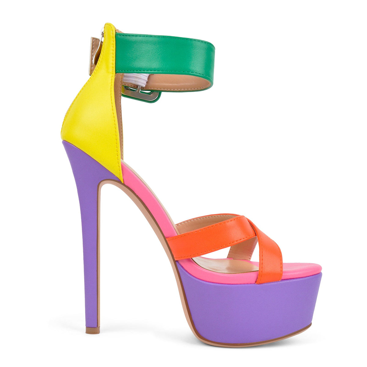 Multicolor Platform Ankle Strap Stiletto Sandals