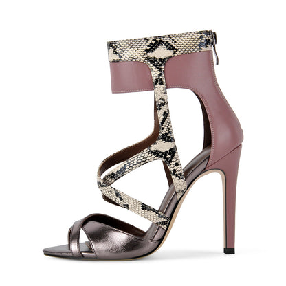 Snake Cutout Ankle Wrap Back Zipper Sandals