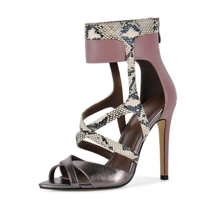 Snake Cutout Ankle Wrap Back Zipper Sandals