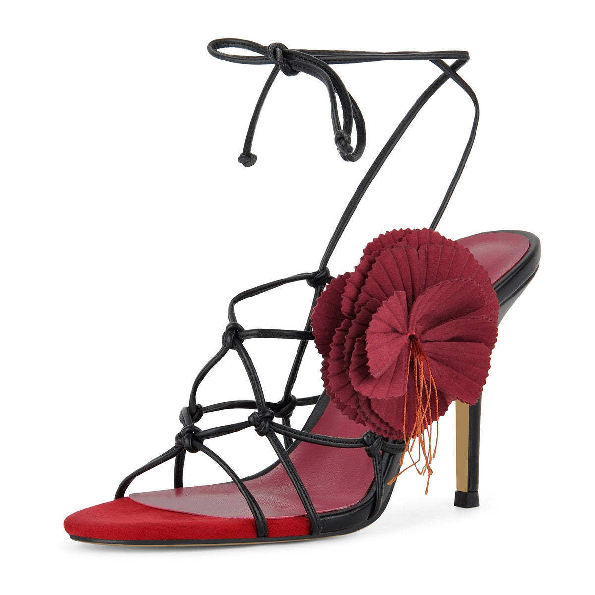 Red Flower Applique Ankle Strap Sandals