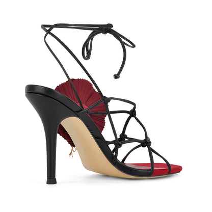 Red Flower Applique Ankle Strap Sandals