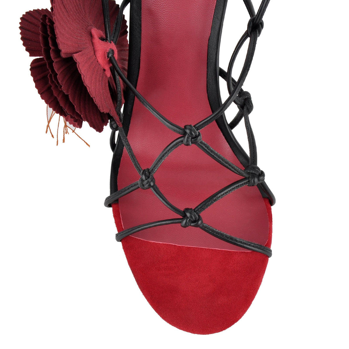 Red Flower Applique Ankle Strap Sandals