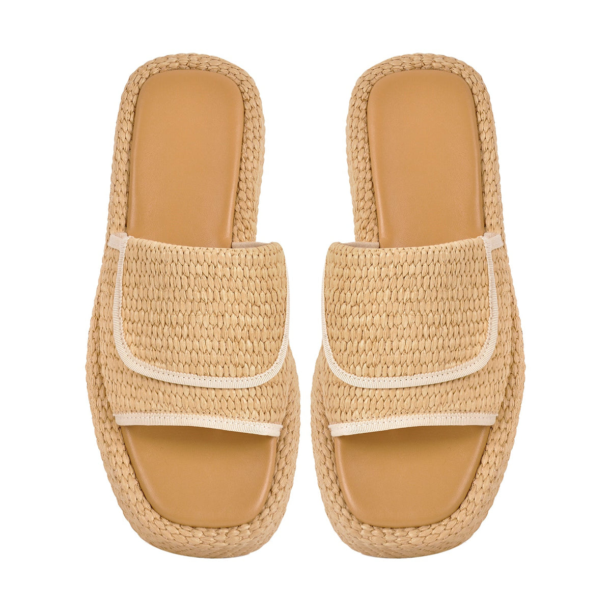 Straw Platform Square Toe Flats Slippers