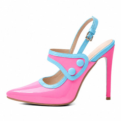 Pointed Toe Color Block Button Slingback Pumps