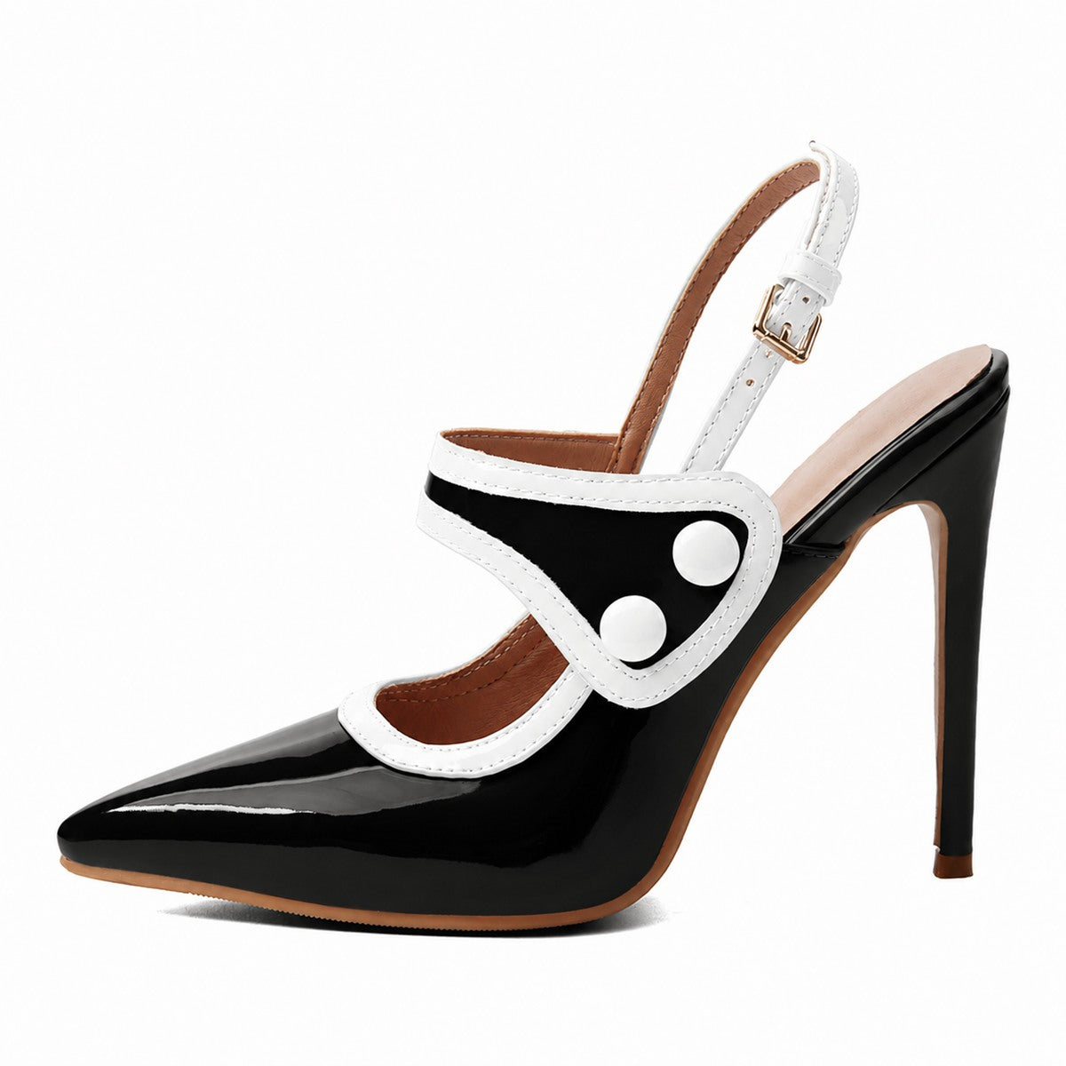 Pointed Toe Color Block Button Slingback Pumps