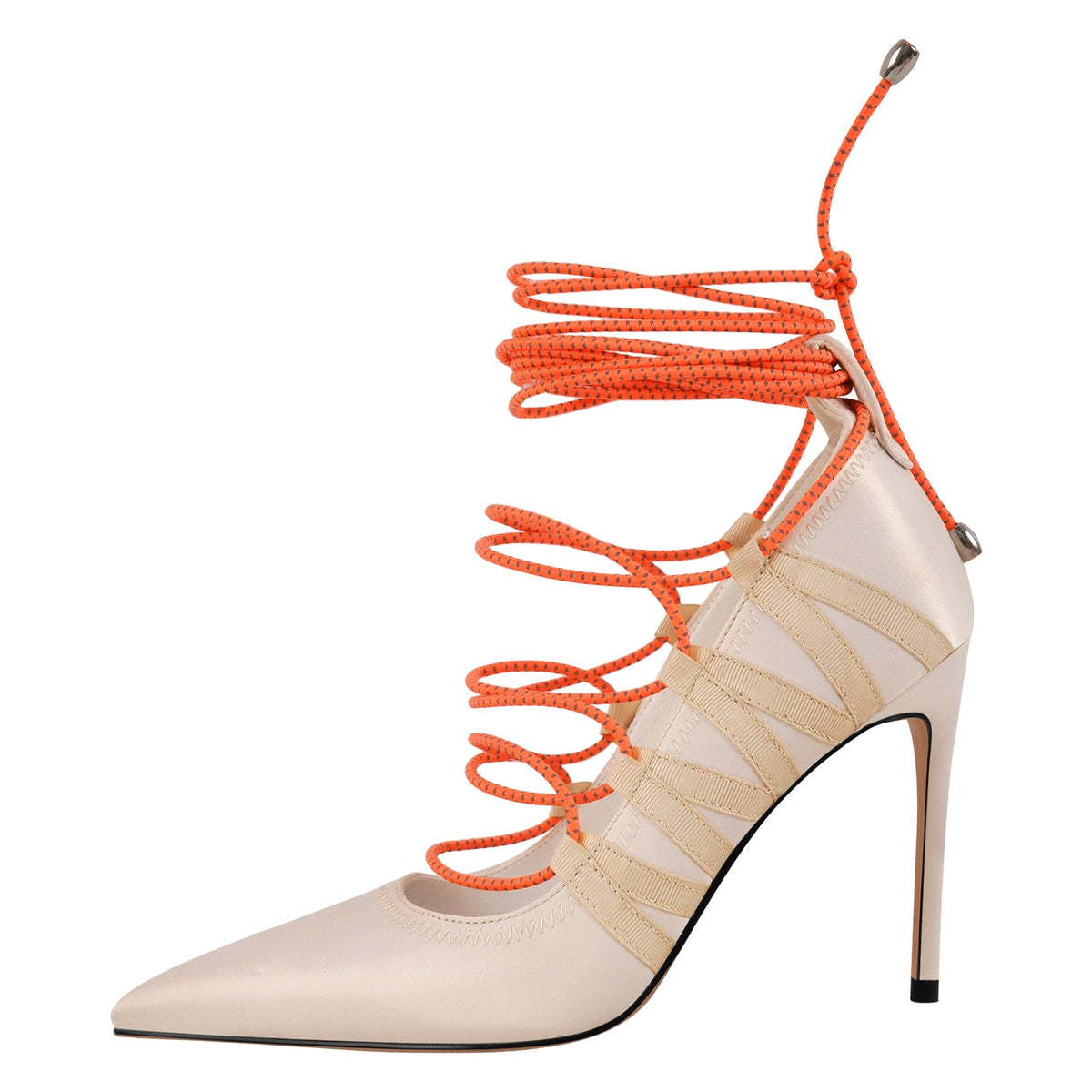 Pointed Toe Gladiator Lace-up Satin Pumps