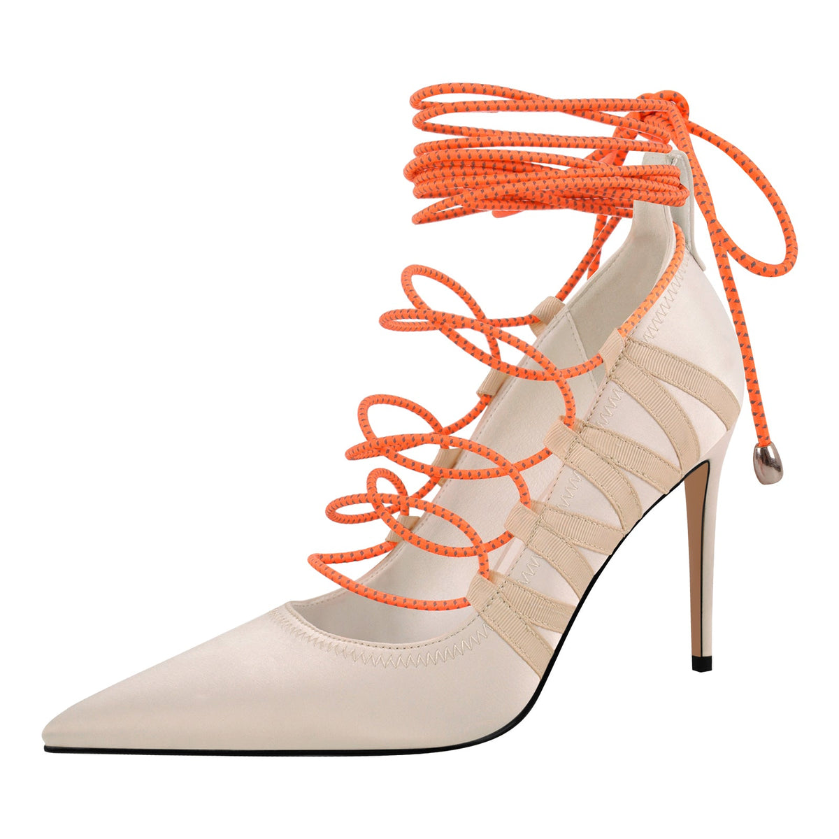 Pointed Toe Gladiator Lace-up Satin Pumps