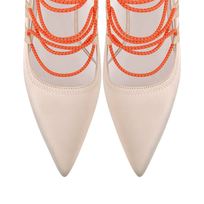 Pointed Toe Gladiator Lace-up Satin Pumps