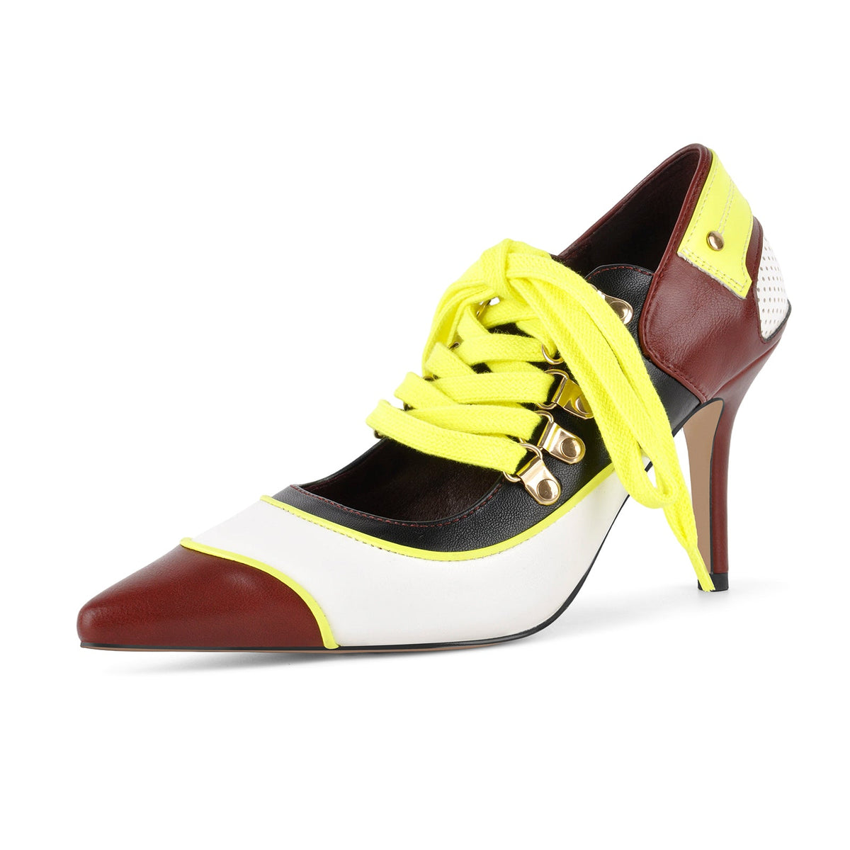 Pointed Toe Lace-up Color Block Stiletto Pumps